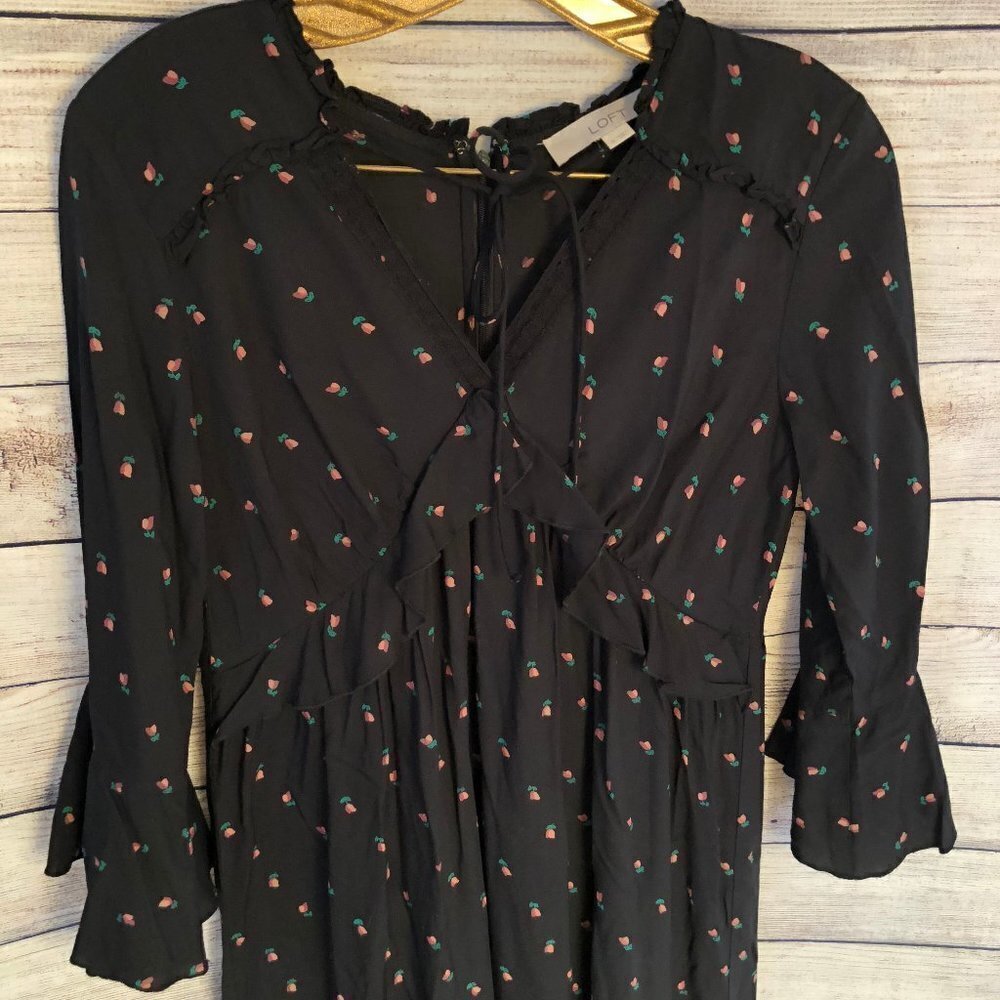 Loft Tulip Print Ruffle Hem Sleeve Midi Dress - Picture 3 of 6
